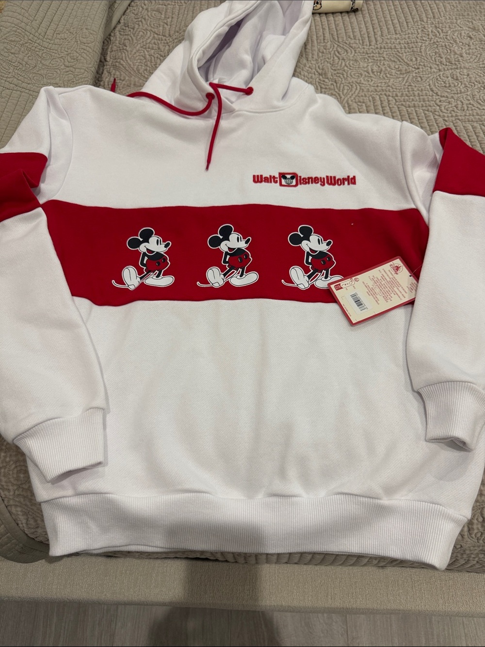 Disney White & Red Mickey Mouse Crewneck Sweatshirt